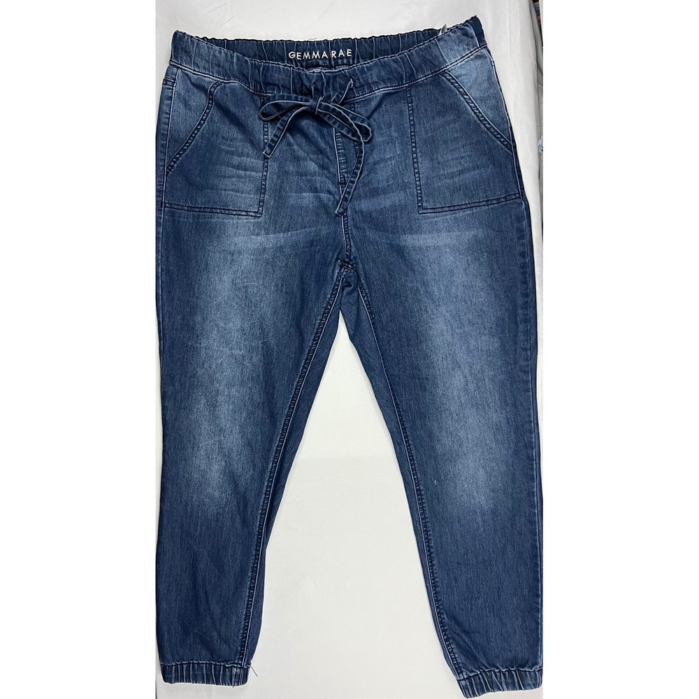 Gemma Rae Womens 18W Denim Joggers Medium Wash Elastic Drawstring Waist GRW0327